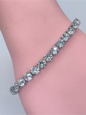 Silver Diamond White Crystal Glass Tennis Bracelet Glam Bridal Statement Chic
